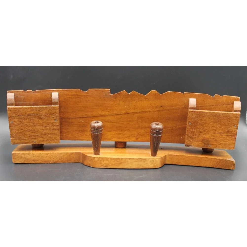 Vintage Hand Carved Balinese Wood Name Plates Desk Signs Custom Names Set of 2